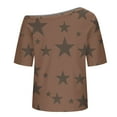 thumbnail image 5 of QUNYINEY Casual Shirts for Women Trendy Crew Neck Off Shoulder Star Tops Pullover Short Sleeve Loose Shirts, 5 of 6