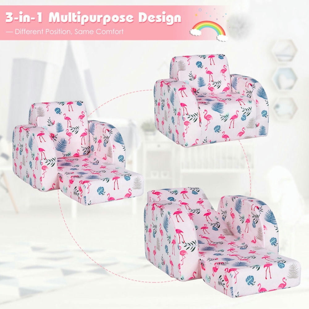 Spaco 3-in-1 Convertible Kid Sofa Bed Flip-Out Chair Lounger for Toddler-Pink, Kids Couch for Kids