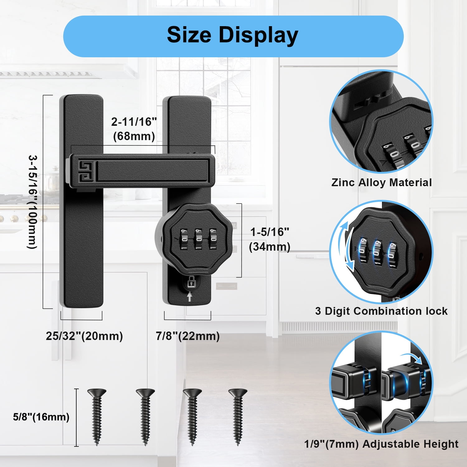 Barn Door Lock,90/180 Degree Flip Latch Gate Latches,Zinc Alloy Mechanical Combination Flip Latch for Barn Wood Sliding/Bifold French Shed Cabinet Window Bathroom Doors (Black,with 3-Digit Password)