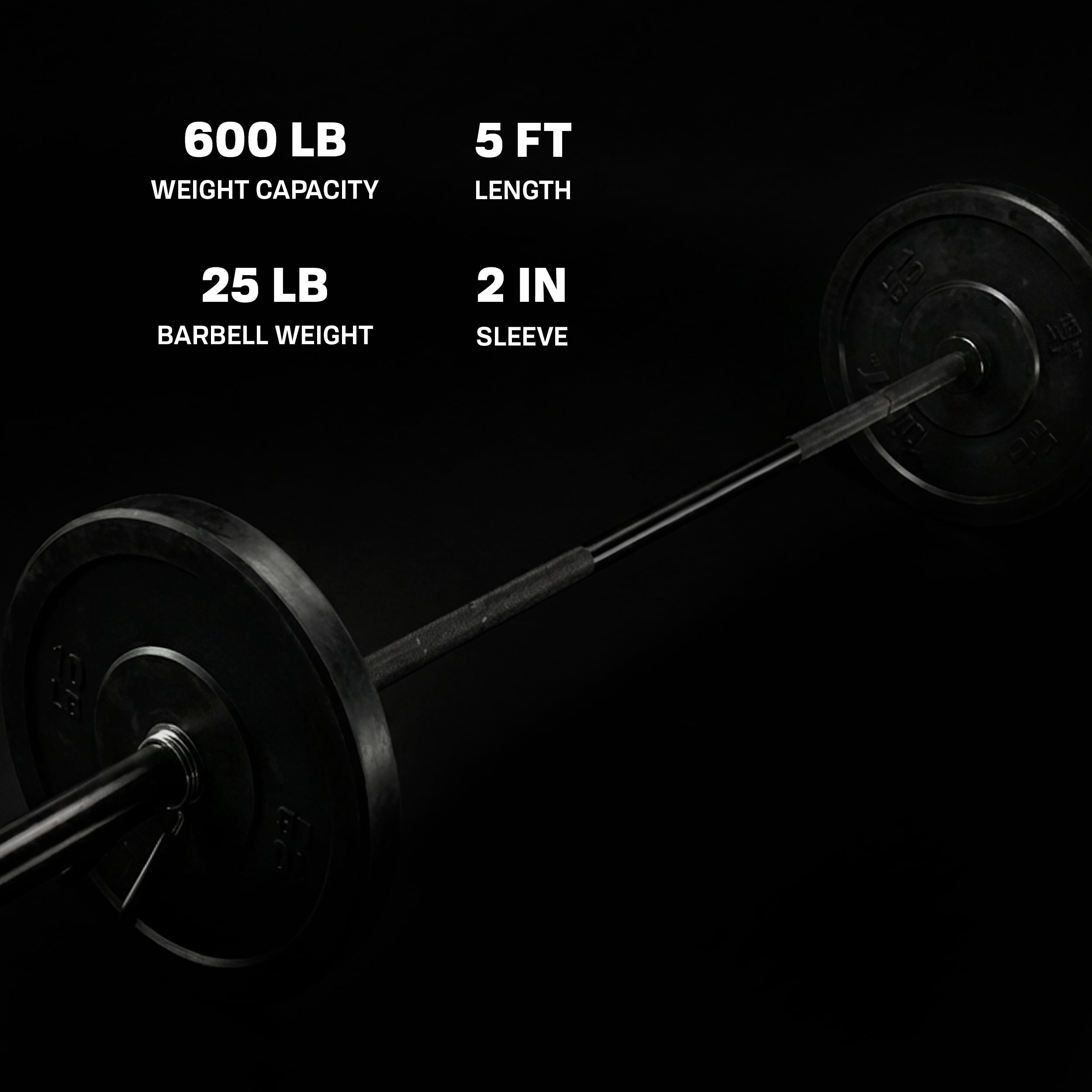 PRCTZ, 2-Inch Olympic Barbell Weight Bar, 5ft, 600-Pound Capacity