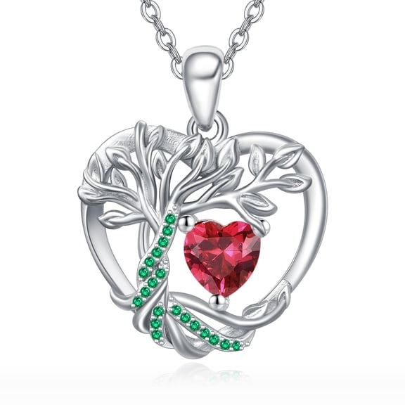 TANGPOET Tree of Life Necklace for Women Sterling Silver January Birthstone Garnet Heart Pendant Necklace Tree of Life Jewelry Anniversary Birthday Gifts for Mom Wife Her