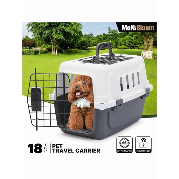 MoNiBloom 2-Door Cat Dog Carrier, Plastic Dog Crate Hard-Sided Dog Travel Carrier Airline Ventilation And Security Lock With Handle