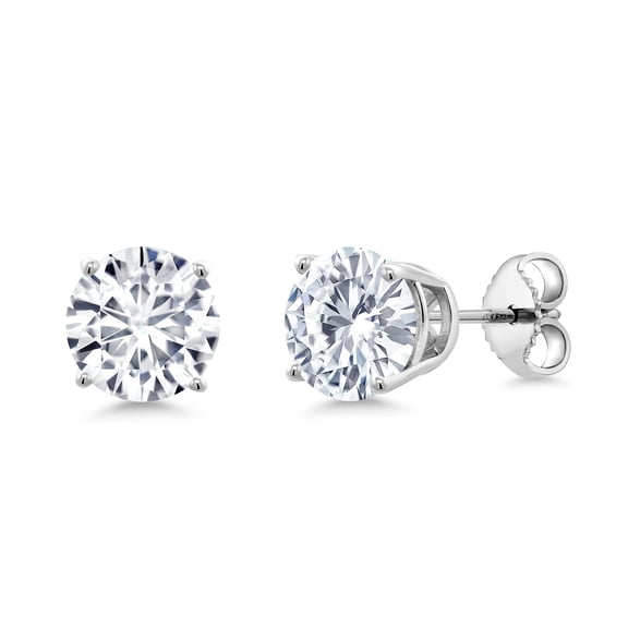 Gem Stone King 0.50 to 7.75 Carat Round White Moissanite Stud Earrings for Women Men Set in 925 Sterling Silver | 4MM to 10MM | D-E-F Color