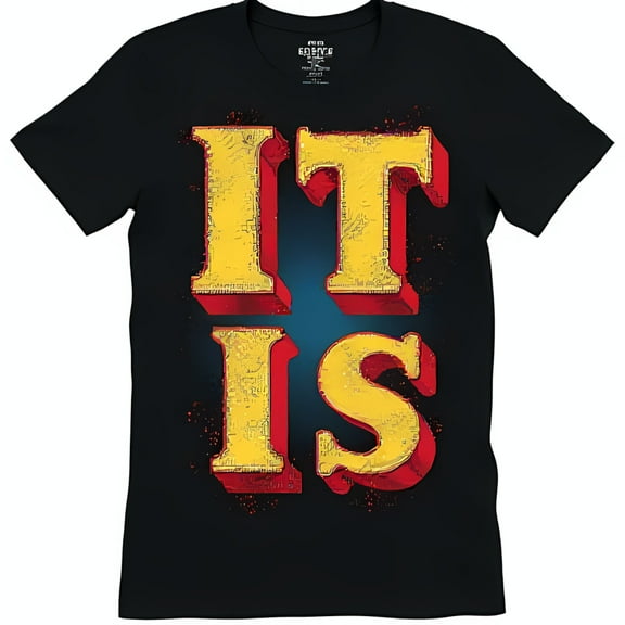 Vintage Black T-Shirt with Bold 'IT IS' Graphic in Yellow and Red