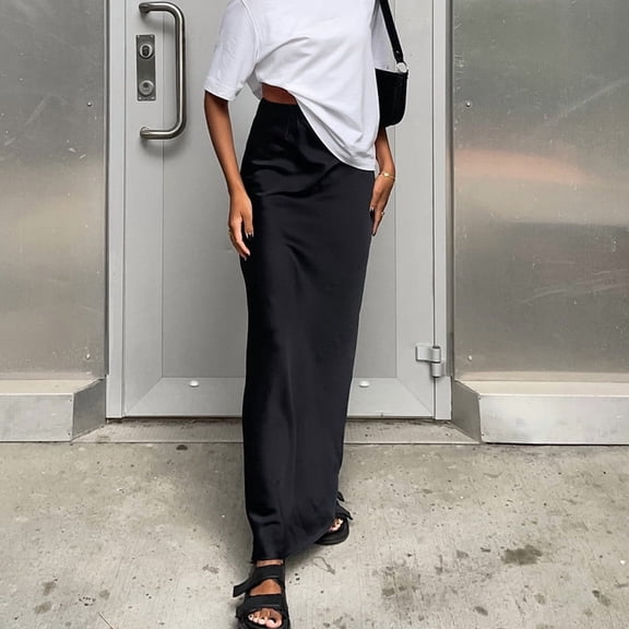 Womens Skirts Casual Stretchy Plain Slimming Wrapped Hip Pullover Maxi Skirts for Party Cocktail Black S-XL