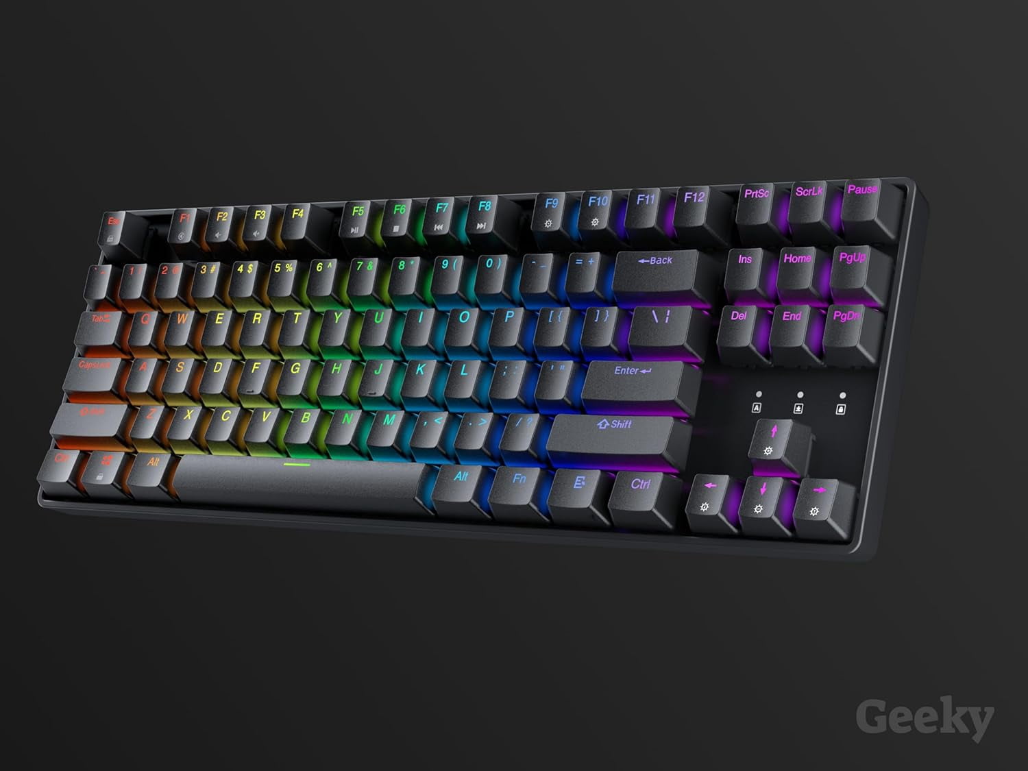 Geeky GK80 TKL Tenkeyless | Hot Swappable Mechanical Gaming Keyboard | 87 Keys Multi Color RGB LED Backlit for PC / Mac Gamer | ANSI US American Layout ( Black , Mechanical Brown )