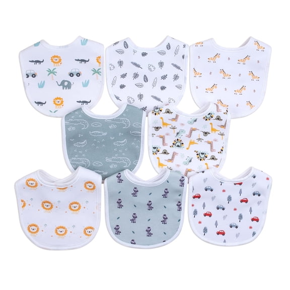 8 Count Soft Cotton U-Shaped Drool Bibs, Absorbent Teething Feeding Bib Set for Newborn Girls Boys