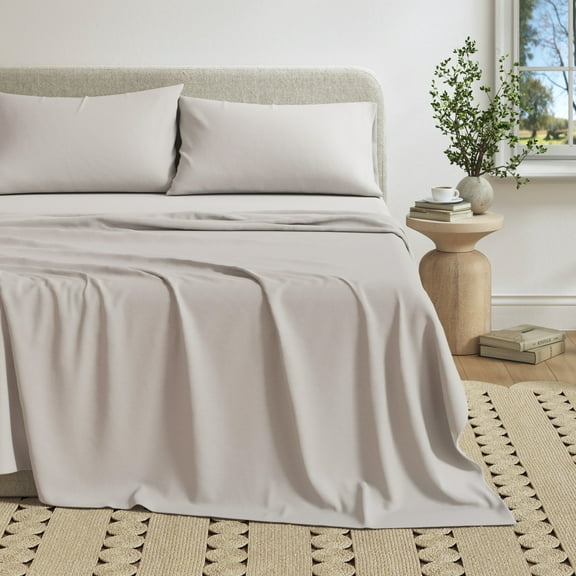 Cotton Heathered Melange Jersey Knit Bed Sheet Set (King, Light Grey)