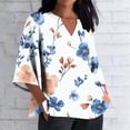 thumbnail image 2 of Jsaierl Women's 3/4 Length Sleeve Cotton Linen Tops Plus Size V Neck Shirts Dressy Print Petite Blouses Soft Elegant Tunic Top S-5XL, 2 of 5