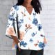 thumbnail image 3 of TaTaai Women's Roll Tab Sleeve Blouse, Printed V Neck Shirt, Linen Look Three Quarter Top for Casual Summer Gift, 3 of 5