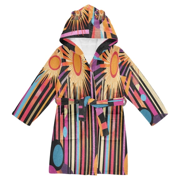 FORMRS Niños Bathrobe Unisex Hooded Robe Soft Plush Pajamas Sleepwear, Size 2-3T, Futuristic Sun