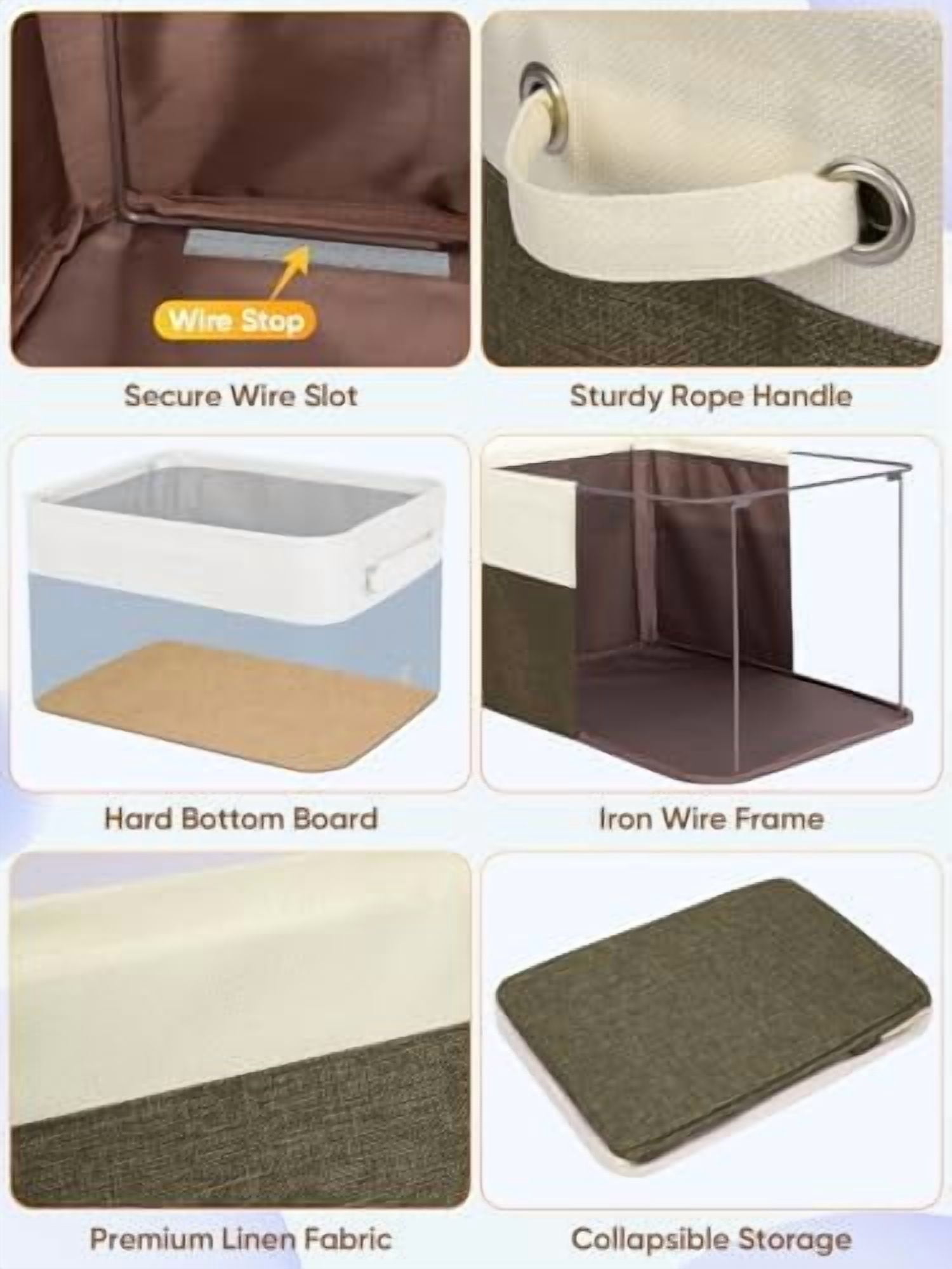 1 Pack Fabric Storage Bins for Shelves, Linen Storage Baskets for Organizing, Decorative Closet Bins for Clothes, Home (Brown, 14''x10''x8.5'')