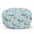 thumbnail image 1 of Bird Pouf Cover with Zipper, Repetitive Free Flying Crane White Innocent Hand Drawn Flowers, Soft Decorative Fabric Unstuffed Case, 30" W X 17.3" L, Pale Blue Pale Ceil Blue, by Ambesonne, 1 of 5