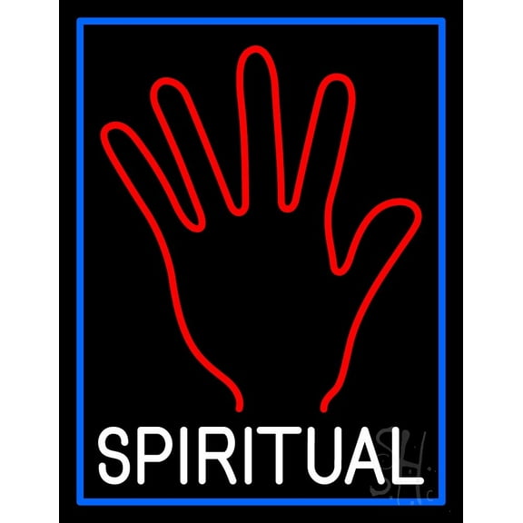 White Spiritual With Blue Border LED Neon Sign 31" Tall x 24" Wide - inches Black Square Cut Acrylic Backing, with Dimmer - Bright and Premium built indoor LED Neon Sign for Storefront.