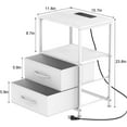 thumbnail image 3 of White Nightstand with 2 Fabric Drawers End Table with Charging Station, 3 of 7