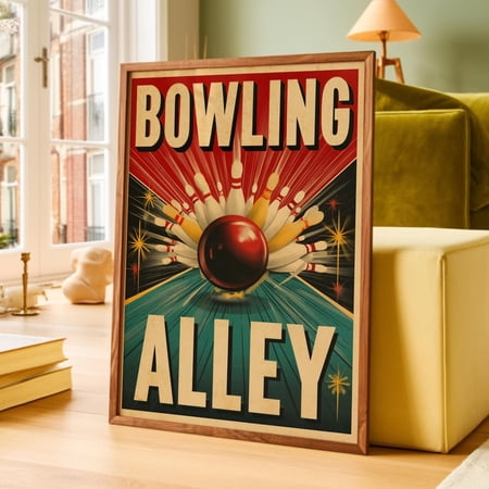 Vintage Bowling Alley Wall Art Print With Retro Game Room And Sports Decor Unframed Paper Print