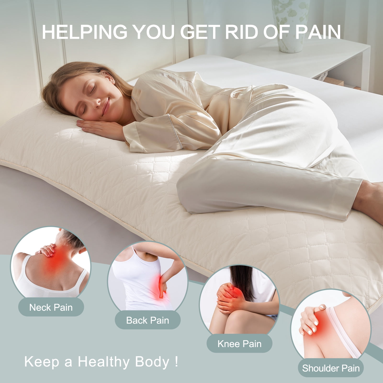 Galenzoov 20x54 Long Body Pillow for Adults - Firm Body Pillow Insert with Shredded White Memory Foam, Soft Support for Side Sleeping, Pregnant Women, Washable Beige