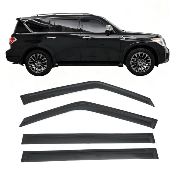 Ikon Motorsports Window Visors Fits 2017-2024 Nissan Armada, Somke Acrylic Sun Rain Deflector 4PCS
