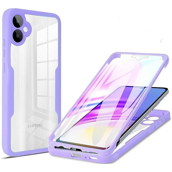 Case for Galaxy A03,Slim Full-Body Rugged Stylish Protective Clear Colorful Back Hybrid 3-in-1 Case with Built-in Screen Protector Phone Case for Samsung Galaxy A03 (Purple)