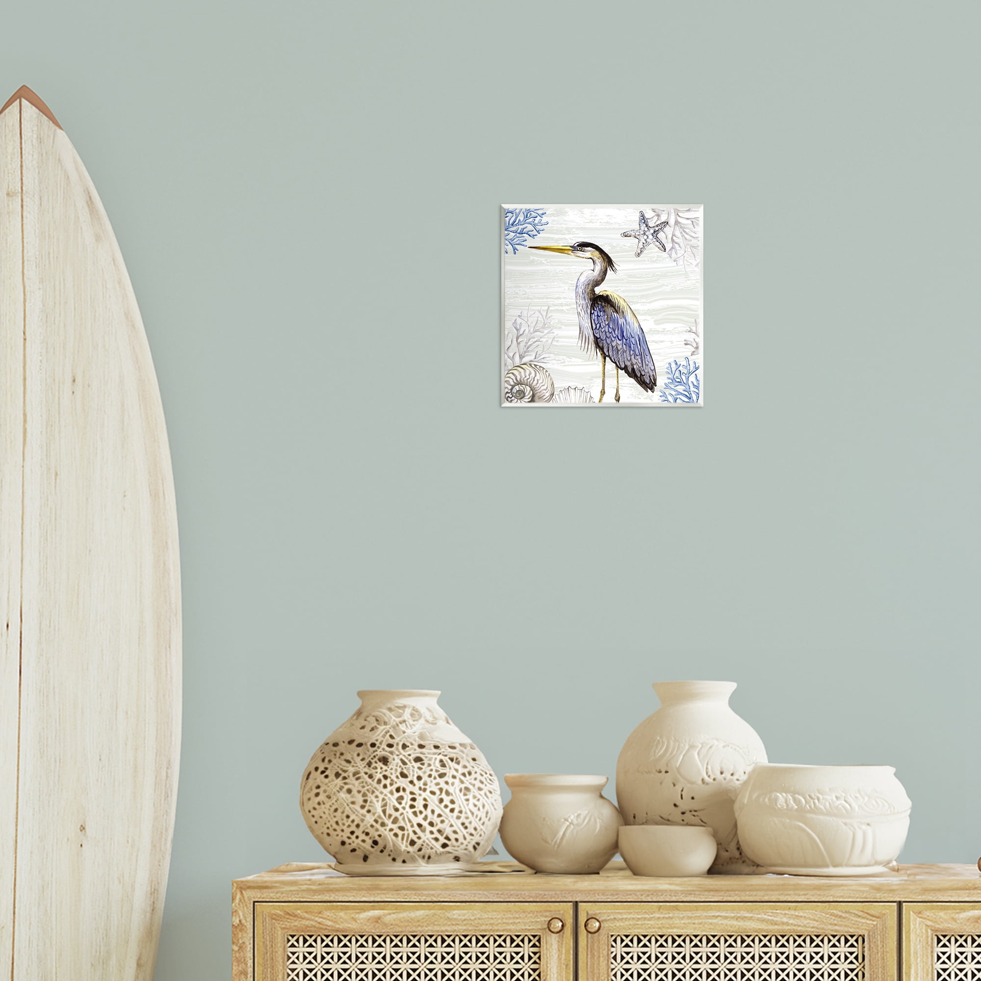 Stupell Industries Beach Bird Heron & Coral Animals Painting Unframed Art Print Wall Art, 12 x 12