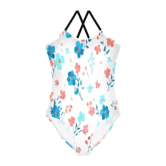 BZSMCE One-Piece Swimsuit with Crisscross StrapsFlowers Blue Red Pattern