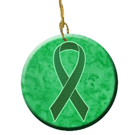 Kelly Green Ribbon for Kidney Cancer Awareness Ceramic Ornament, 2.81 Dia