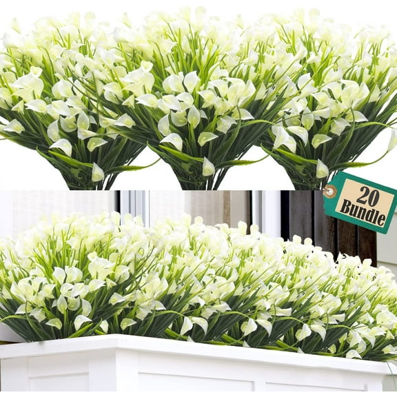 Morttic 20 Bundles Artificial Calla Lily Flower Plants Outdoor UV Resistant Decoration (White)