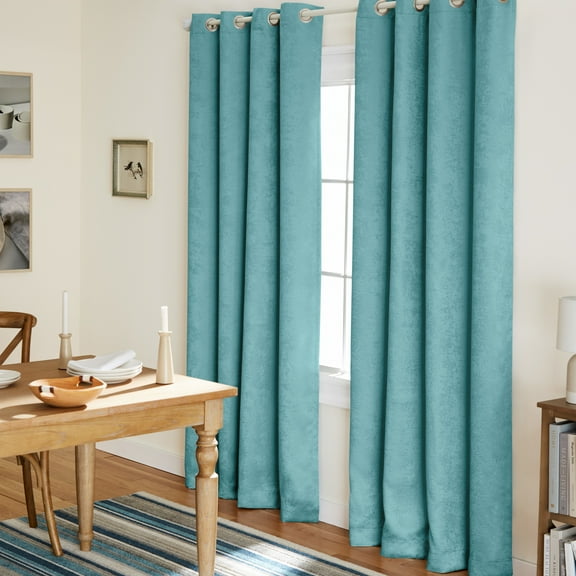 TOWN & COUNTRY EVERYDAY Lustre Solid Heavyweight Textured Sateen Indoor Curtains, Room Darkening Opacity, Grommet Top, Energy Efficient, 2-Pack Set, 52"x108", Teal