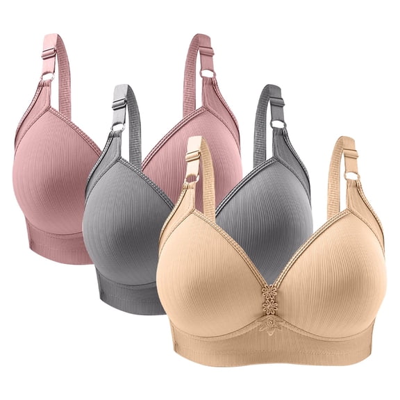 Olyvenn Women's 3-Pack Seamless Full Coverage Comfort Bras Lightly Padded Bralette Push Up Brassiere Beige 40/90