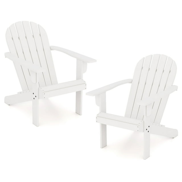 Gymax 2PCS Patio Adirondack Chair w/ Inclined Seat High Backrest & Wide Armrests White