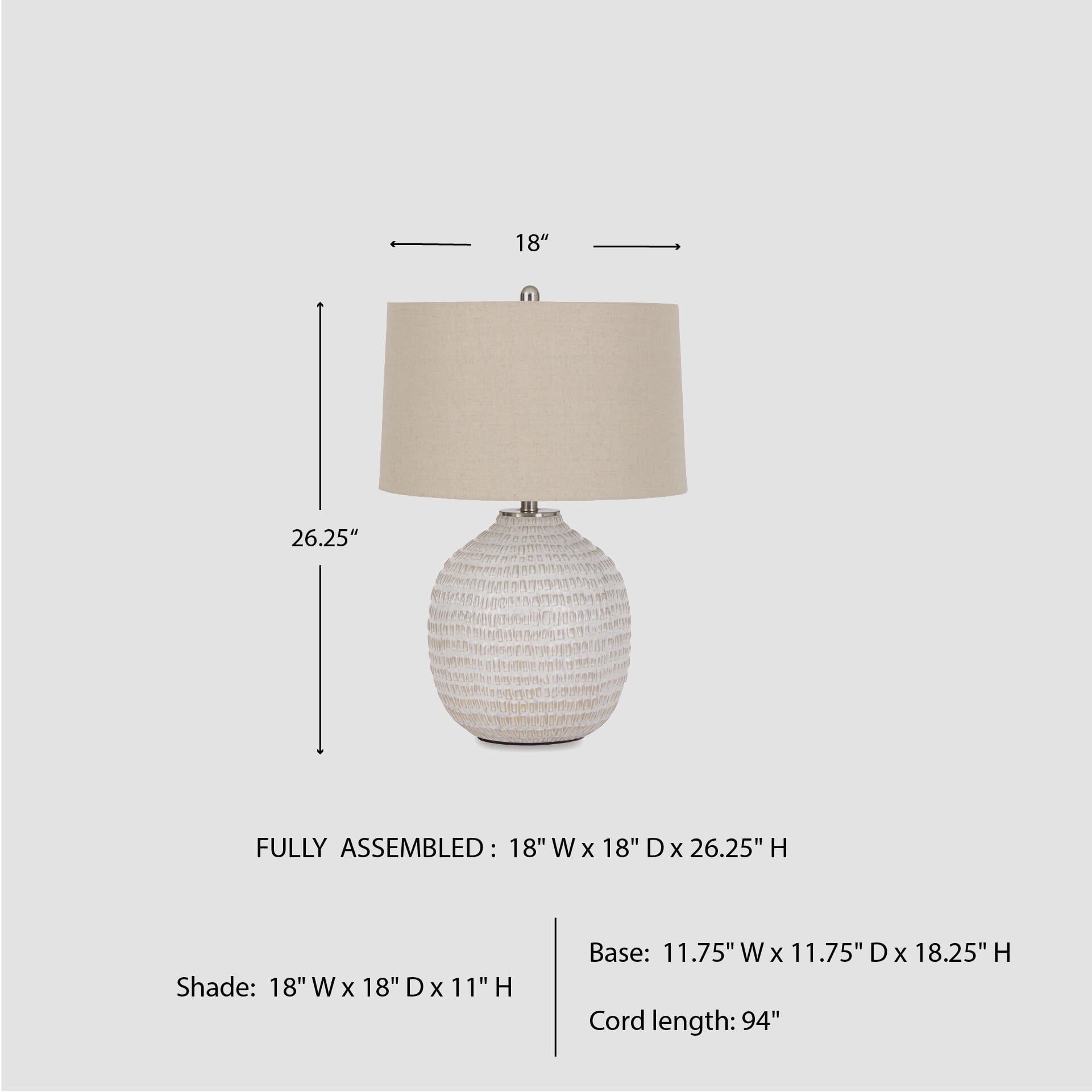 Signature Design by Ashley Jamon Ceramic Table Lamp, Beige, Textured Accent Lamp with Fabric Drum Shade and 3-Way Switch