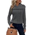 thumbnail image 2 of Women'S Pullover Sweater Pile Collar Knit Raglan Sleeve Sweater Dark Grey M, 2 of 10