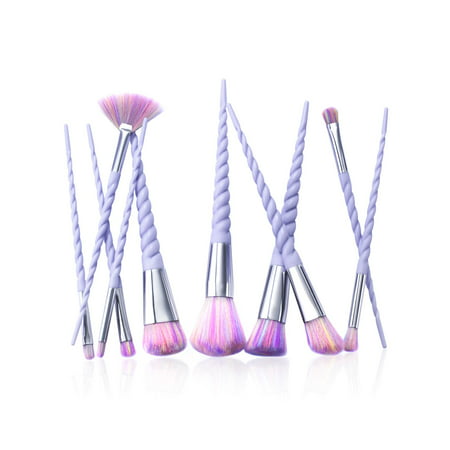 Zodaca 10Pcs Makeup Brush Set Cosmetic Professional Brushes Tools Kit Purple Spiral Handle Unicorn Makeup Brush with Raindow Bristles Foundation Blending Blush Eyeshadow Eyeliner Face Powder
