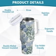 thumbnail image 2 of Yayeee 40oz Stainless Steel Tumbler with Straw and Handle Double-Wall Insulated Travel Water Bottle, Blue Hydrangeas Pattern, 2 of 8