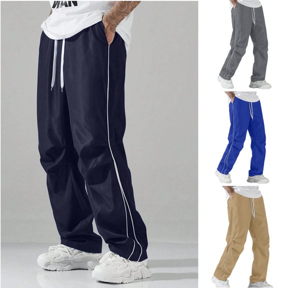 LEKWK Sweatpants for Men Open Bottom Loose Fit Casual Athletic Pants Lightweight Drawstring High Waist Wide Leg Pants Summer Fashion Workout Daily Wear