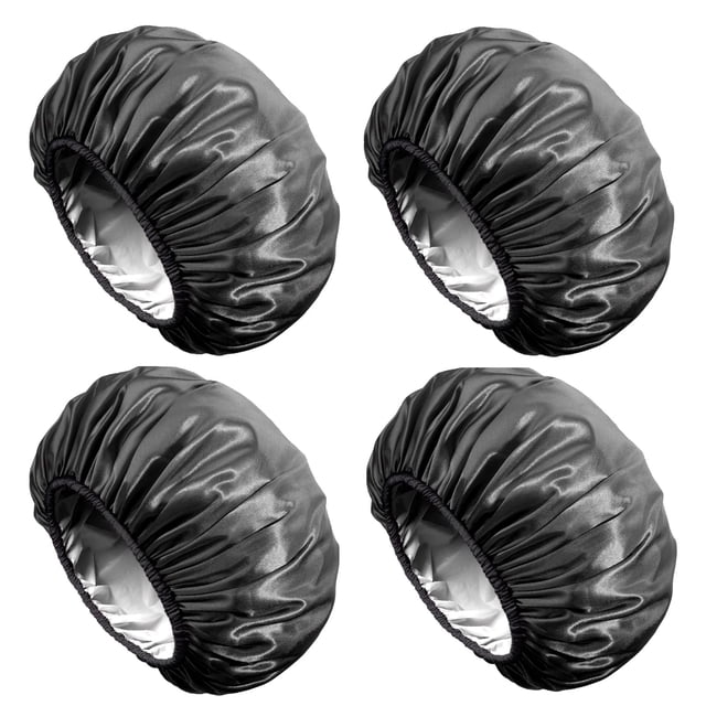 Gorro de ducha Aquior extra grande, satinado, EVA, impermeable, negro, paquete de 4