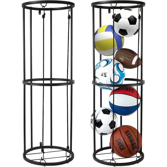 Garage Ball Storage Rack - Wall-Mounted Vertical Ball Holder for Basketball, Soccer, Volleyball, Football - Space-Saving Sports Organizer for Garage, Home, Basement, Kids' Room, Outdoor Use