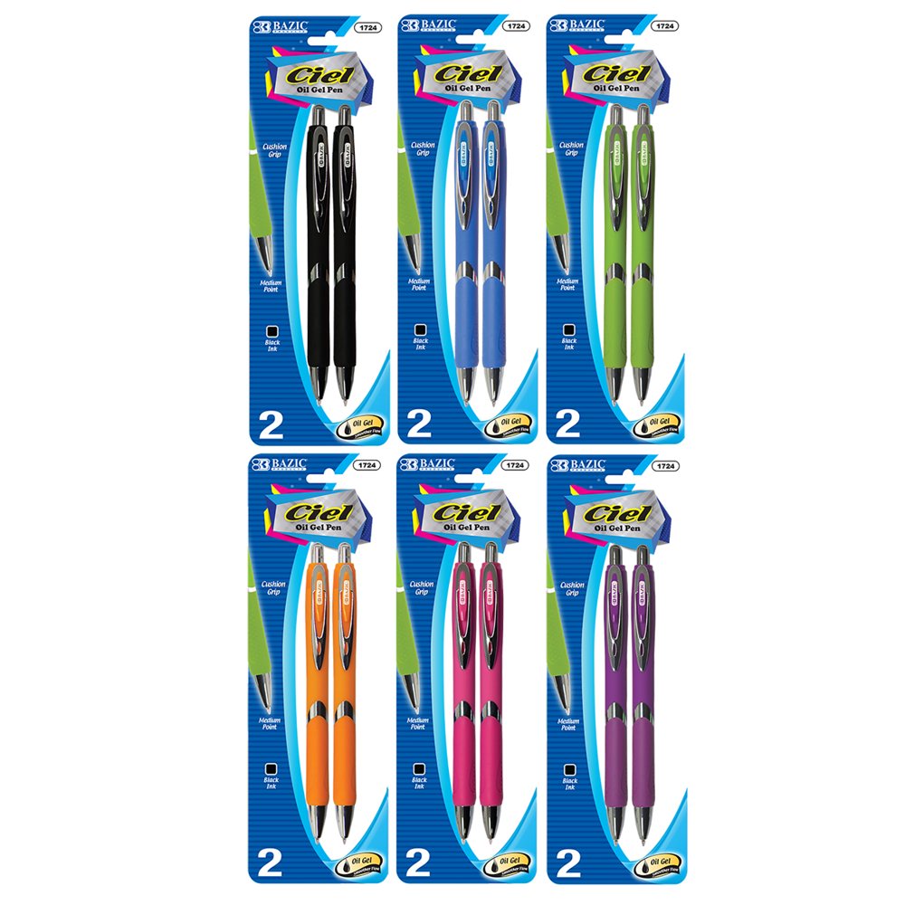 BAZIC Oil Gel Ink Retractable Pen w/ Rubberized Barrel & Metal Clip