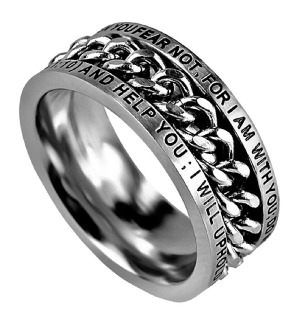 ISAIAH 41:10 FEAR NOT Bible Quote, Stainless Steel Chain Spinner Ring
