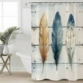 thumbnail image 2 of Extra Long Shower Curtain 72x84 Inch, Boho Blue Feathers Shower Curtain Waterproof Bathroom Decor Country Vintage Wooden Grain Fabric Bath Curtain Set Accessories with Hooks, 2 of 6