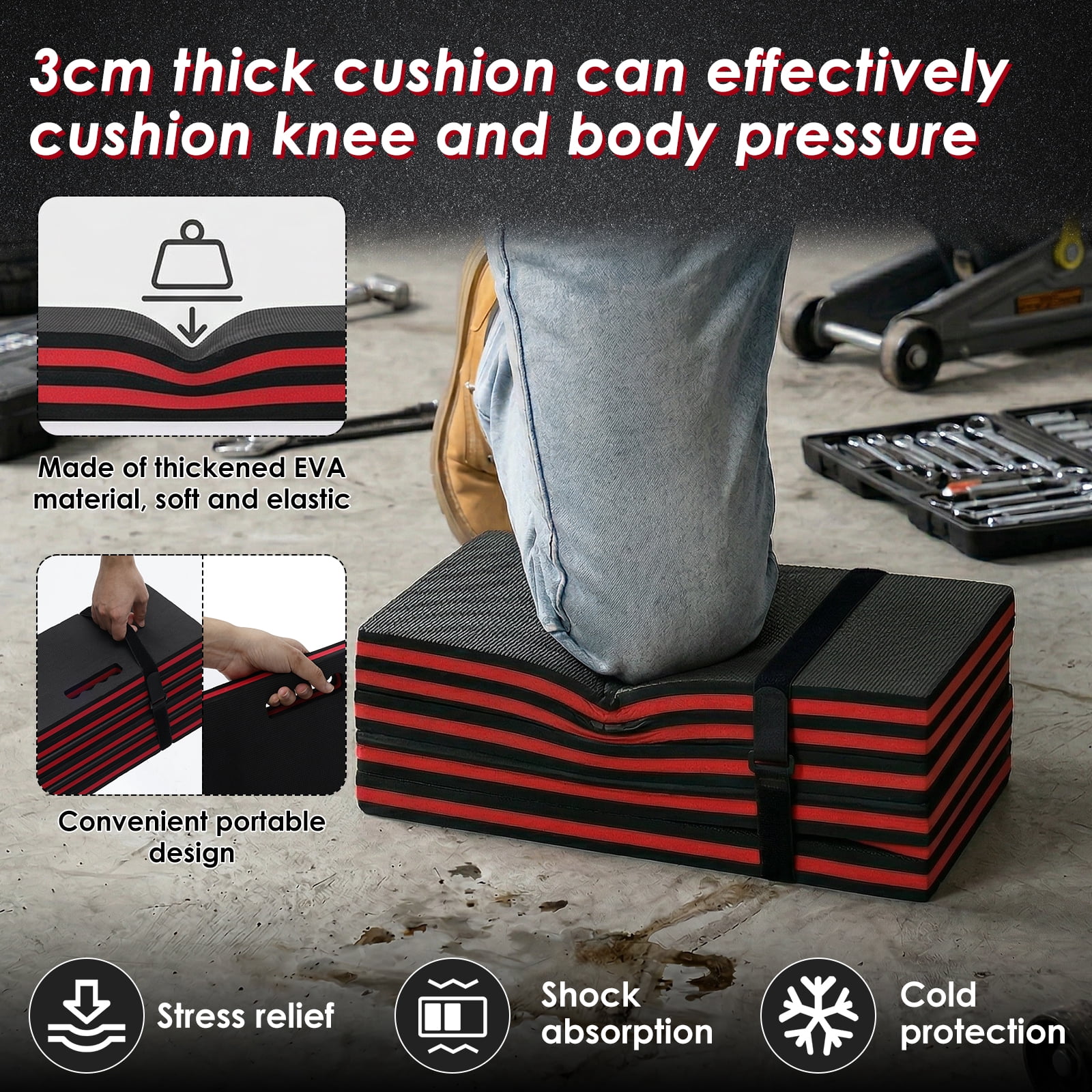 Thick Mechanic Mat Foldable EVA Mat with Handle Waterproof Mechanic Kneeling Pad for Garage Workshop Repairing Gardening 46x15.8x1.2inch