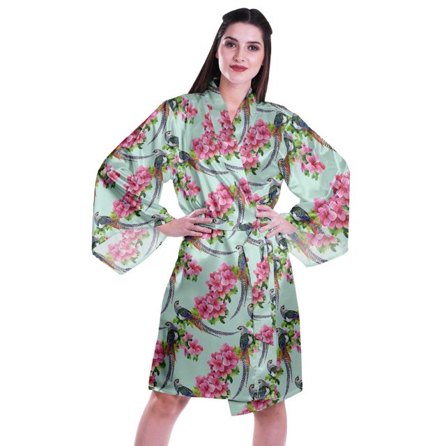 Moomaya Printed Womens Kimono Sleeve Robes Satin Silk Getting Ready Bridal Robe Coverup