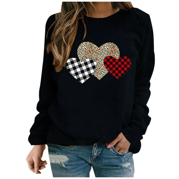 Spring Tops for Women Fashion Long Sleeve Printed Sweatershirt Loosen Blouse Top T Shirts for Women Black L