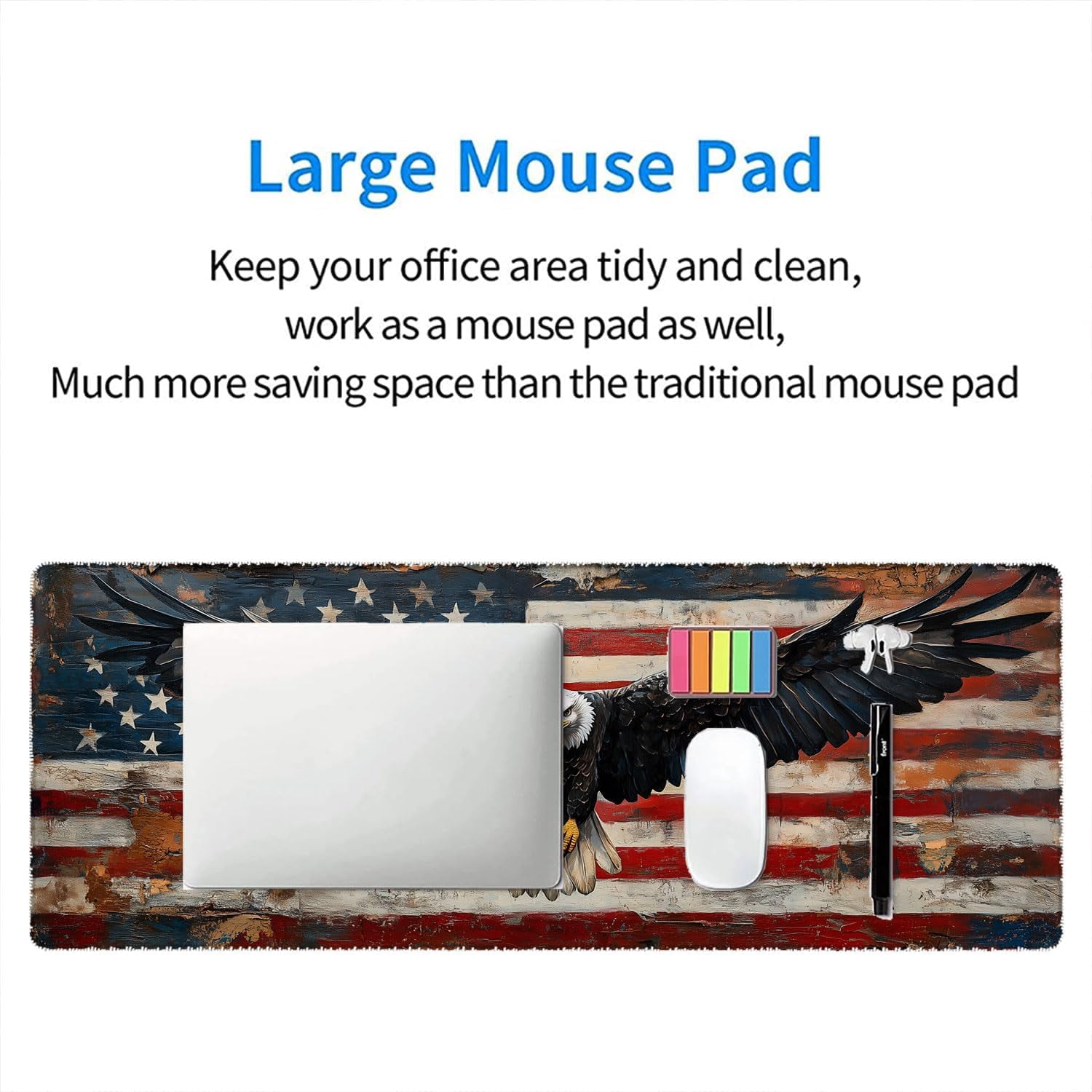 American Flag Gaming Mouse Pad Desk Pad USA Flag XL Mouse Pad Large Mousepad Extended Laptop Keyboard Mat Gaming Desk Pad Mouse Mat Office Computer Keyboard Laptop Home 31.5"x11.8"