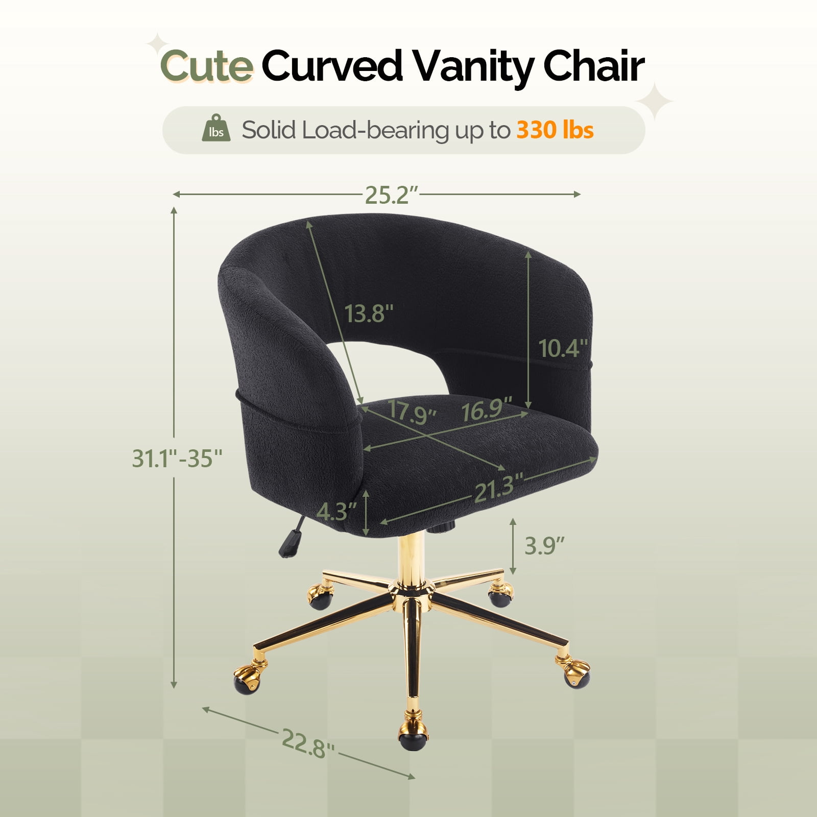 Ktaxon Flannel Accent Chair Multi-Use Makeup Desk Chair with 360 Swivel Adjustable Height for Bedroom Office Dorm Black