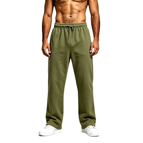 Rexolia Men's Sweatpants Straight Leg Open Bottom Soft Stretch Drawstring Waist Athletic Casual Army Green L
