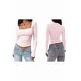 thumbnail image 3 of Womens Square Neck T Shirts Long Sleeve Short Sleeve Tops Fitted Tees Light Pink XL, 3 of 9