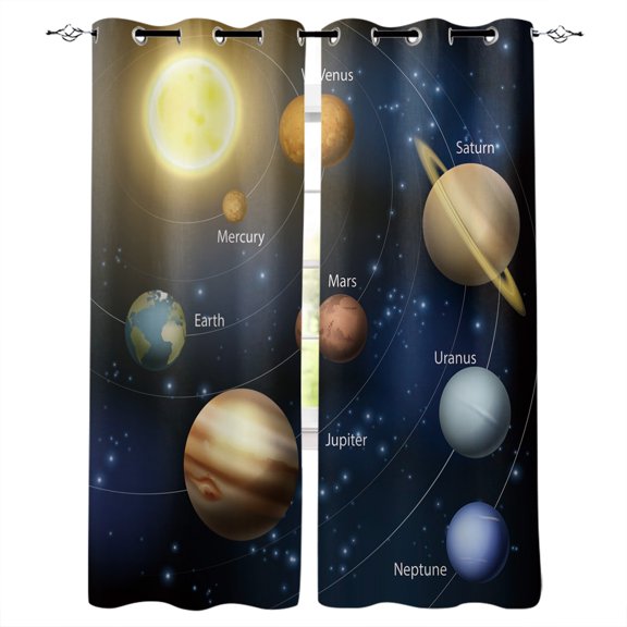 Solar System Nine Planets Curtains for Kids Bedroom Living Room Curtains Custom Drape Kitchen Window