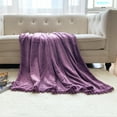 thumbnail image 3 of LOMAO Flannel Blanket Soft Throw Blanket with Pompom Fringe Lightweight Bed Blanket Fit Couch Sofa(51"x 63")(Grape Purple), 3 of 8