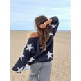 thumbnail image 6 of Women'S Star Pattern V-Neck Batwing Sleeve Off-Shoulder Casual Sweater Pullover Dark Blue M, 6 of 7